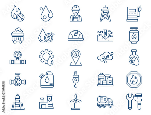 Petroleum oil industry outline collection presents detailed energy production extraction elements. Resource concept