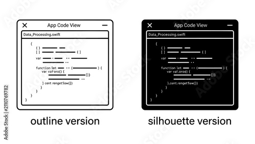Canvastavla Two app code view windows, one outline and one silhouette, display lines of code
