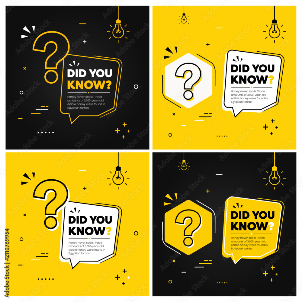 Fototapeta premium Yellow and black fun facts quote post template collection with lightbulb icon for educational content