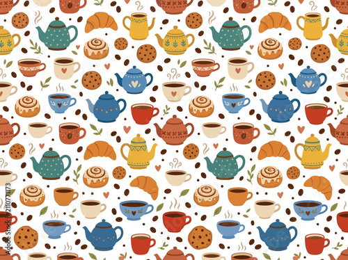 Colorful Tea Set Pattern Collection Illustration.