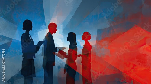 Business Team Silhouettes Discussing Ideas with Documents