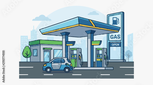 Modern Fuel Station Refueling Scene.