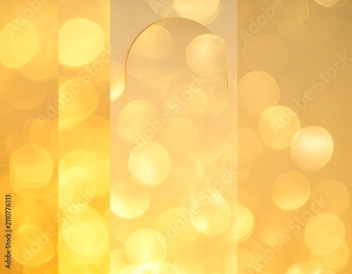 An abstract composition, golden light and blurred circles, with a vertical neutral band overlay. The image is warm and inviting