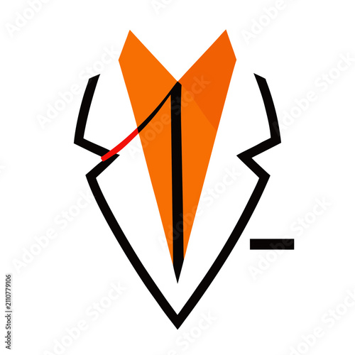Business professional suit silhouette with orange tie and red pen detail represent corporate leadership and formal menswear fashion design.
