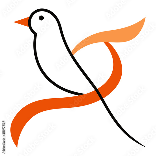 Minimalist graphic bird logo design featuring elegant sweeping orange ribbons forming stylized silhouette shape against transparent backdrop.