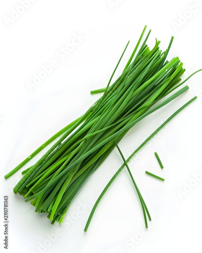 floating chives herbs isolated on white background