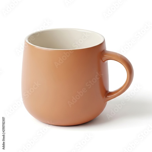 Minimalist Terracotta Ceramic Coffee Mug with White Interior on White Background.