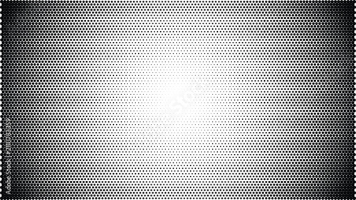Black and white halftone dot pattern with a vertical gradient effect, featuring circular shapes on a clean white background texture