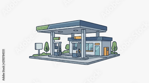 Modern Gas Station Illustration.