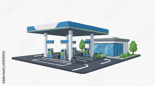 Modern Gas Station with Fuel Pumps.
