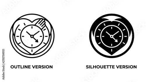 Obraz na płótnie Clock Icon: A set of two clock icons, one in outline and the other in silhouette, representing time management and precision in graphic design