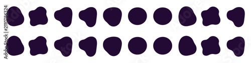 Canvastavla Abstract Organic Shapes in Rows: A visually striking composition featuring two rows of amorphous, dark purple organic shapes, each unique in its curvature and form, against a subtle background