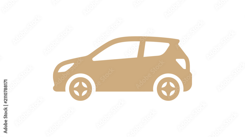 Fototapeta premium A simple flat icon representing a small passenger vehicle in a solid color