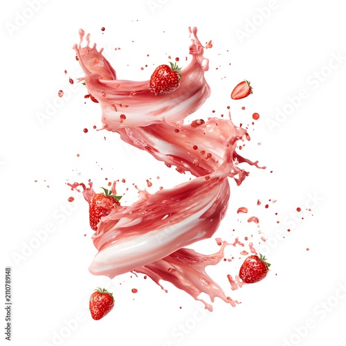 strawberry smoothie splash twisting ribbon isolated on white background jpg