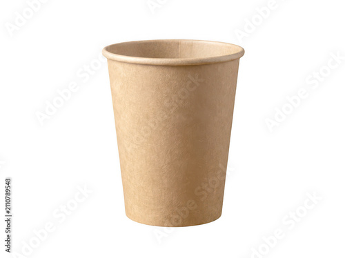 Fotografie Simple brown paper coffee cup with lid on white surface