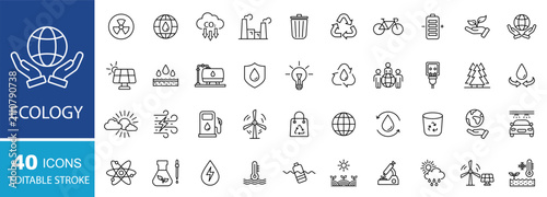 Collection of ecology and climate change icons with editable stroke.Vector illustration
