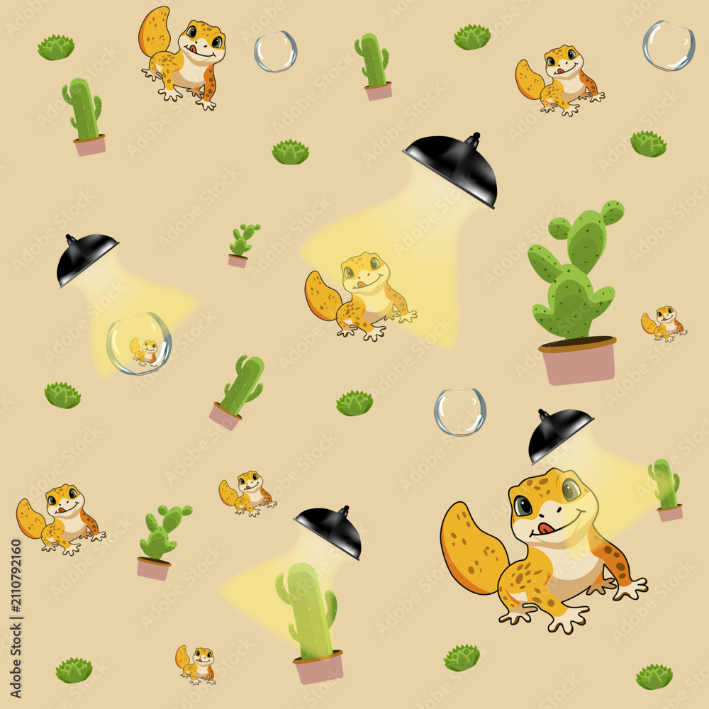 Fototapeta premium Reptile Terrarium Hand-Drawn Seamless Pattern