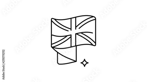 Minimalist outline animation of UK waving flag drawing on and fading out. Features a clean pop up style in 3 color setups.