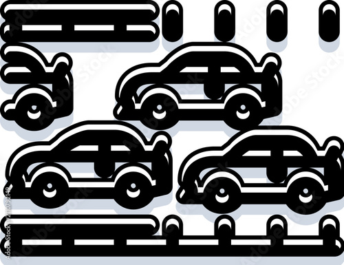 Photos Black and white line icon of rush hour car gridlock on a city street, minimalist