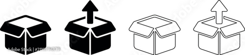 фотографія Set of open box icons with arrow indicating outgoing shipment