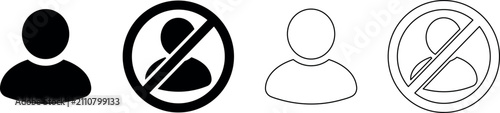 Foto User account blocked or restricted icons, solid and outline versions