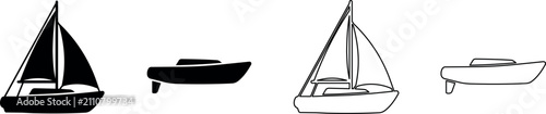 Fotografie Set of sailboat and motorboat icons in silhouette and outline styles