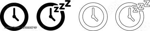 Fotografía Clock icons representing time and sleep, with Zzz symbols
