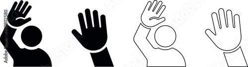 Cuadro en lienzo Collection of waving hand icons in silhouette and outline styles