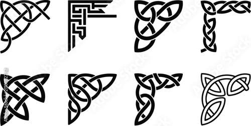 Fotografía Celtic knot corner borders vector set, traditional irish tribal ornament frames