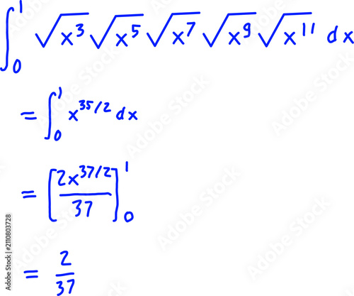 Fotografie Step-by-step definite integral solution simplifying a polynomial expression and evaluating with the power rule on a clean white background