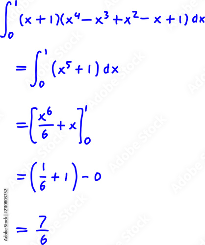 Fotografie Step-by-step definite integral solution simplifying a polynomial expression and evaluating with the power rule on a clean white background