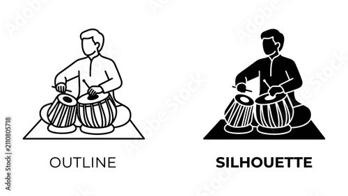 Konstfotografi Indian Percussionist: A stylized illustration of a person playing the tabla, a pair of hand drums central to Indian classical music