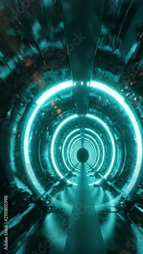 Futuristic cyan neon light tunnel background