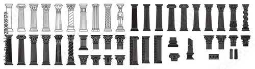 Classical Column and Pillar Vector Set – Architectural Columns Collection with Doric Ionic Corinthian Styles