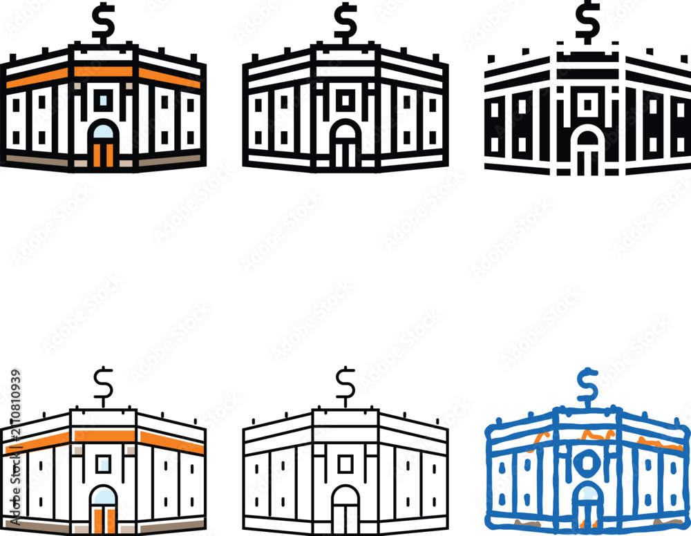 Obraz premium economy bank set building color icon vector. economy bank building sign. isolated symbol