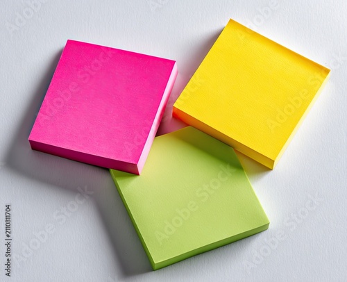 Three Bright Pastel Sticky Notes Arranged on White Surface