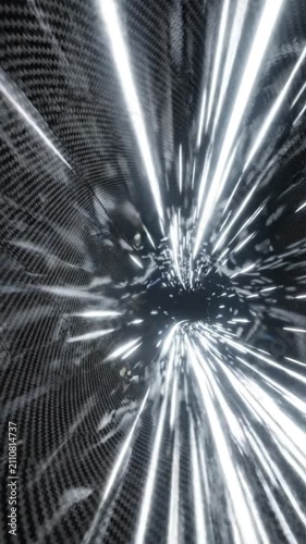 Abstract carbon fiber tunnel with glowing light streaks