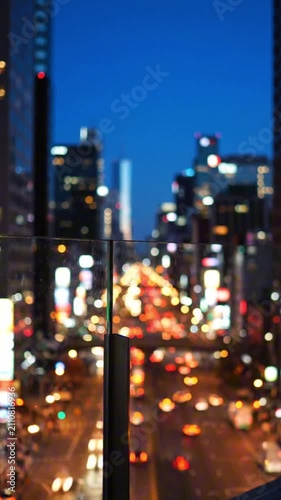 City Skyline Night View Overlooking Busy Urban Street