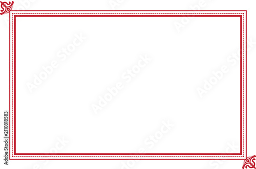 Elements of oriental frames. Red on white rectangle lines border chinese style. Design print for greeting cards, wedding invitations, restaurant menu, royal certificates. Set 33A
