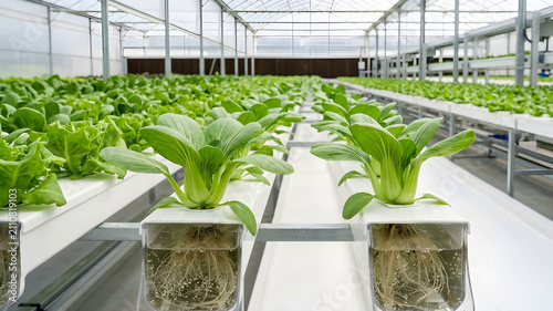 Hydroponic lettuce farm rows of green plants growing indooms hydroponics agriculture