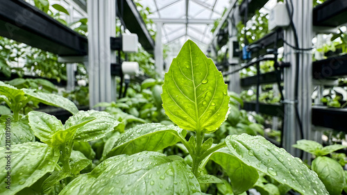 Inside a futuristic greenhouse with hydroponic systems automated vertical farming and advanced