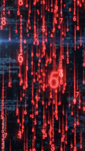 Abstract Digital Matrix Background with Glowing Red Numbers
