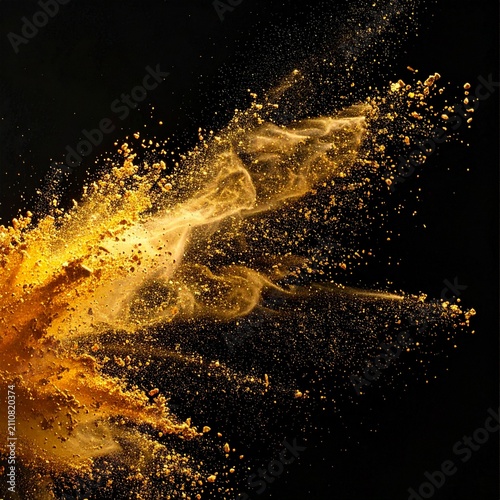 Golden Powder Splash in Dark Studio