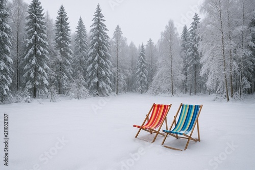 Beach Chairs in Snow Winter Summer Contrast