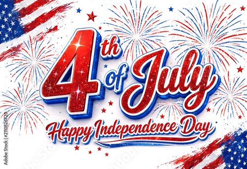 Colorful fourth of july celebration with fireworks and patriotic text design