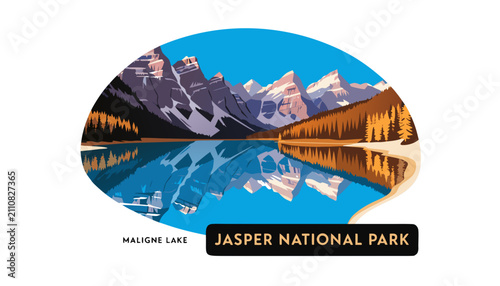 Картината върху платно Very beautiful realistic vector illustration of MALIGNE LAKE IN AUTUMN featuring