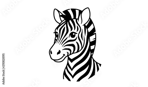Photography Minimal Zebra Portrait Three Quarter View Isolated on White Background Vector Il