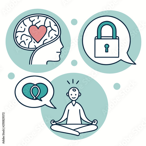 Принти на полотні Mental health concept with brain lock conversation meditation self care conversa