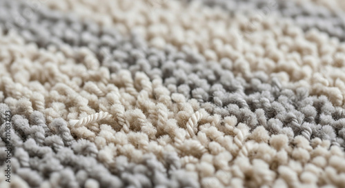 Soft textured carpet with gray and beige stripes, close-up.