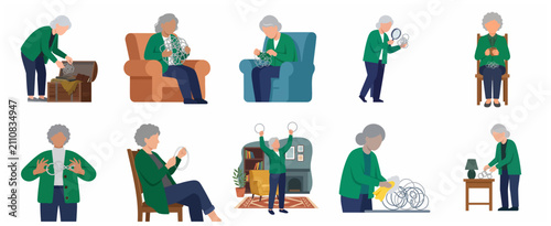 Foto Elderly woman dealing with tangled lines metaphor for dementia and mental health
